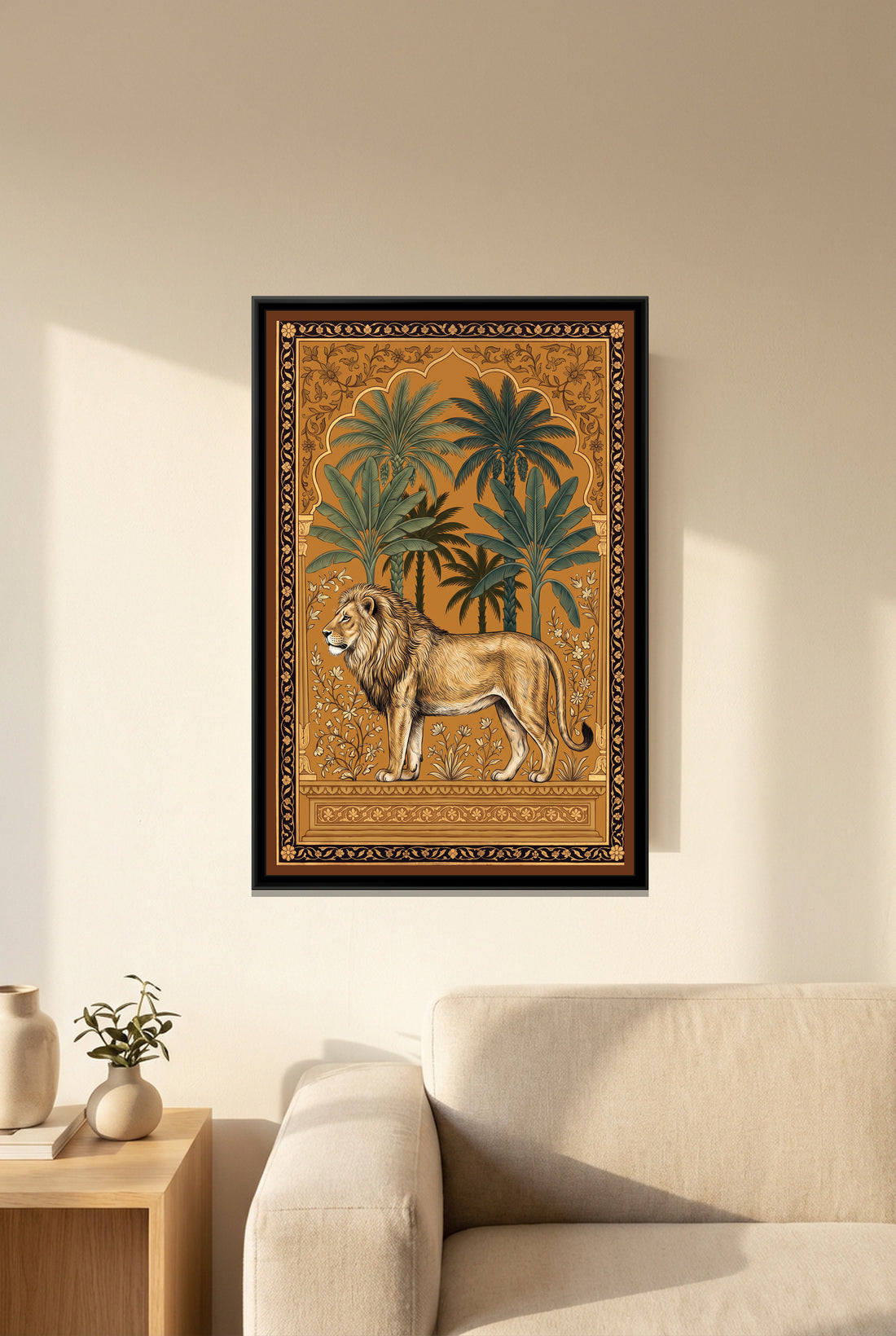 A Kolorkaari canvas in a floater frame, in a room