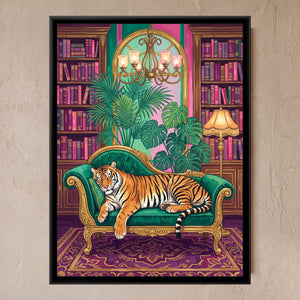 View 1 of Tiger on an Emerald Chaise
