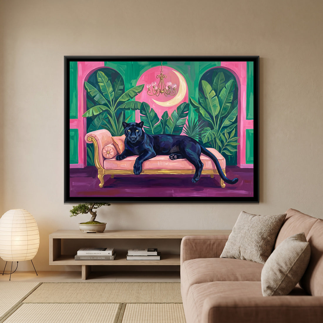 A Kolorkaari canvas in a floater frame, in a room