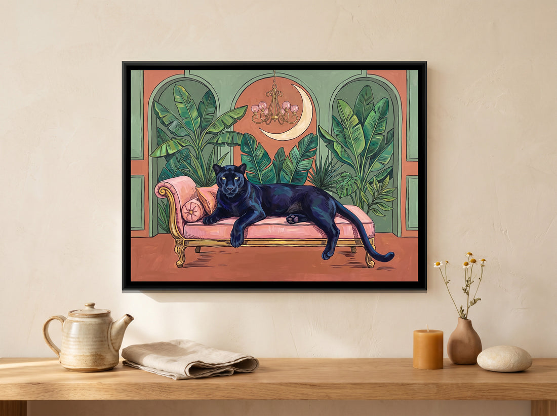 A Kolorkaari canvas in a floater frame, in a room