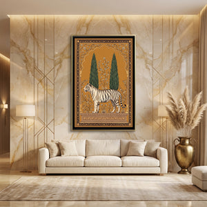 View 3 of White Tiger under a Cypress Arch in Warm Ochre