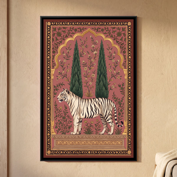 White Tiger under a Cypress Arch in Dusty Rose