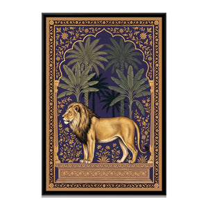 View 2 of Lion under a Palm Arch in Deep Indigo