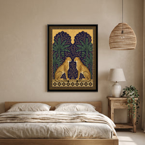 View 4 of Pair of Cheetahs under Twin Arches in Deep Indigo