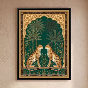 View 1 of Pair of Cheetahs under a Mughal Arch in Deep Emerald