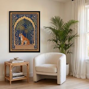 View 3 of Tiger and Peacocks under a Mughal Arch in Deep Indigo