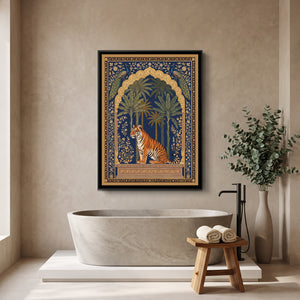 View 4 of Tiger and Peacocks under a Mughal Arch in Deep Indigo