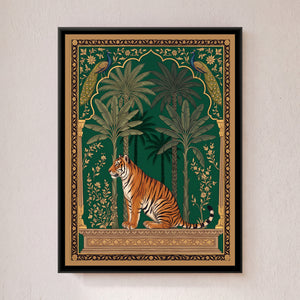 View 1 of Tiger and Peacocks under a Mughal Arch in Deep Emerald