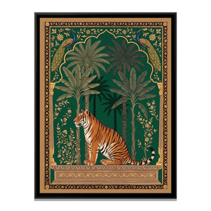 View 2 of Tiger and Peacocks under a Mughal Arch in Deep Emerald
