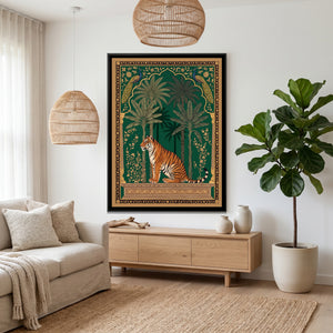 View 3 of Tiger and Peacocks under a Mughal Arch in Deep Emerald
