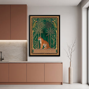 View 4 of Tiger and Peacocks under a Mughal Arch in Deep Emerald