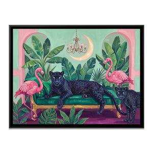 View 2 of Black Panthers and Flamingos on an Emerald Sofa