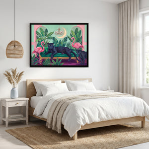 View 4 of Black Panthers and Flamingos on an Emerald Sofa