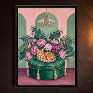 View 1 of Ginger Cat on an Emerald Ottoman