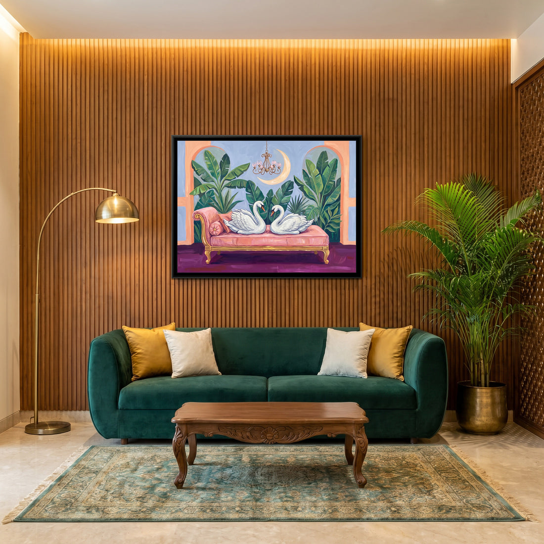 A Kolorkaari canvas in a floater frame, in a room