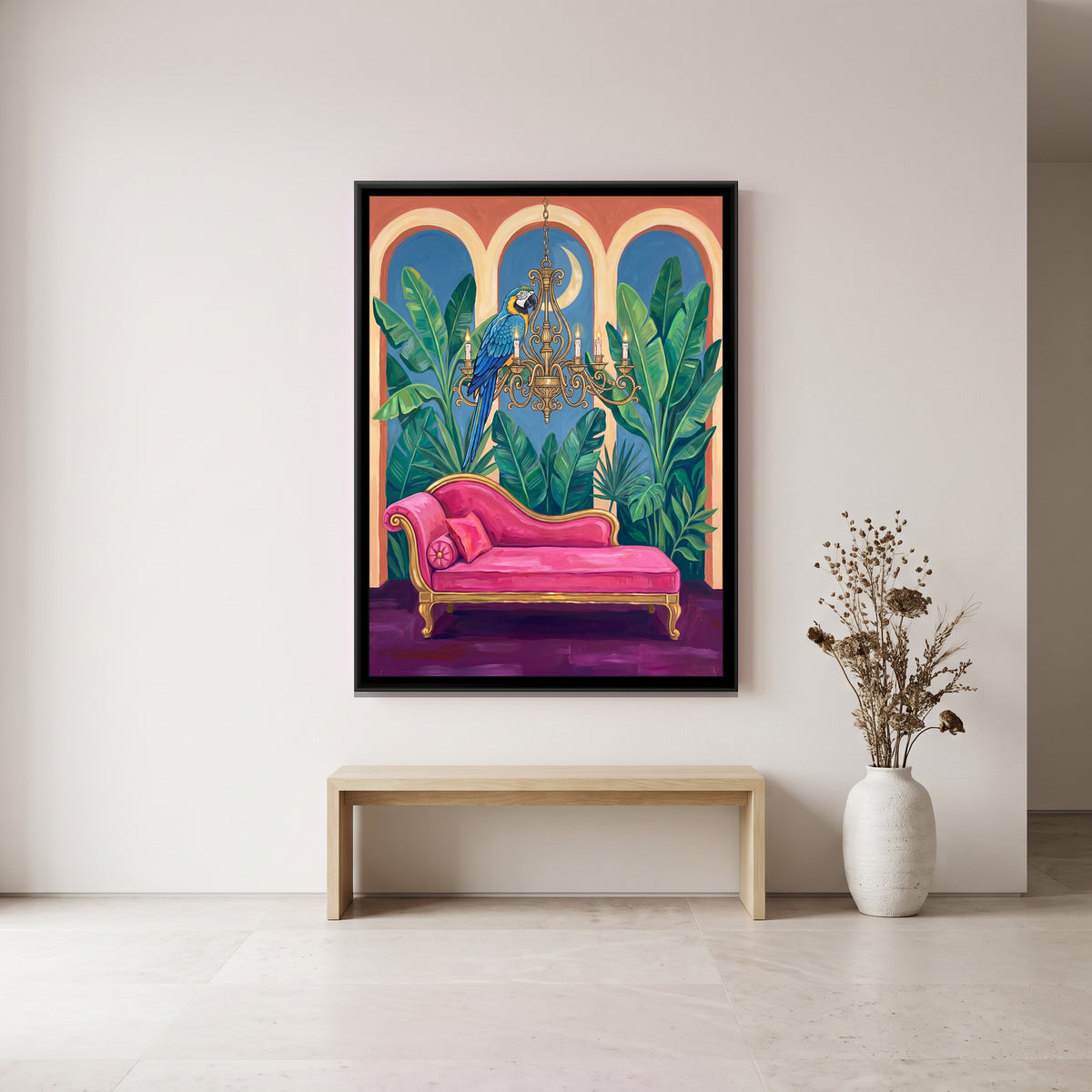 Macaw on a Gilded Chandelier - canvas art shown in a second room setting