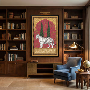 View 3 of White Tiger under a Cypress Arch in Rose Madder