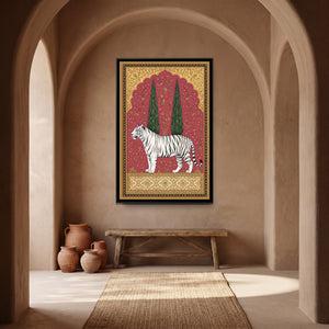 View 4 of White Tiger under a Cypress Arch in Rose Madder