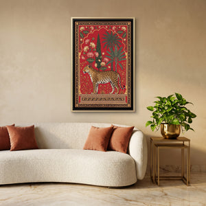 View 3 of Leopard under a Lotus Arch in Crimson