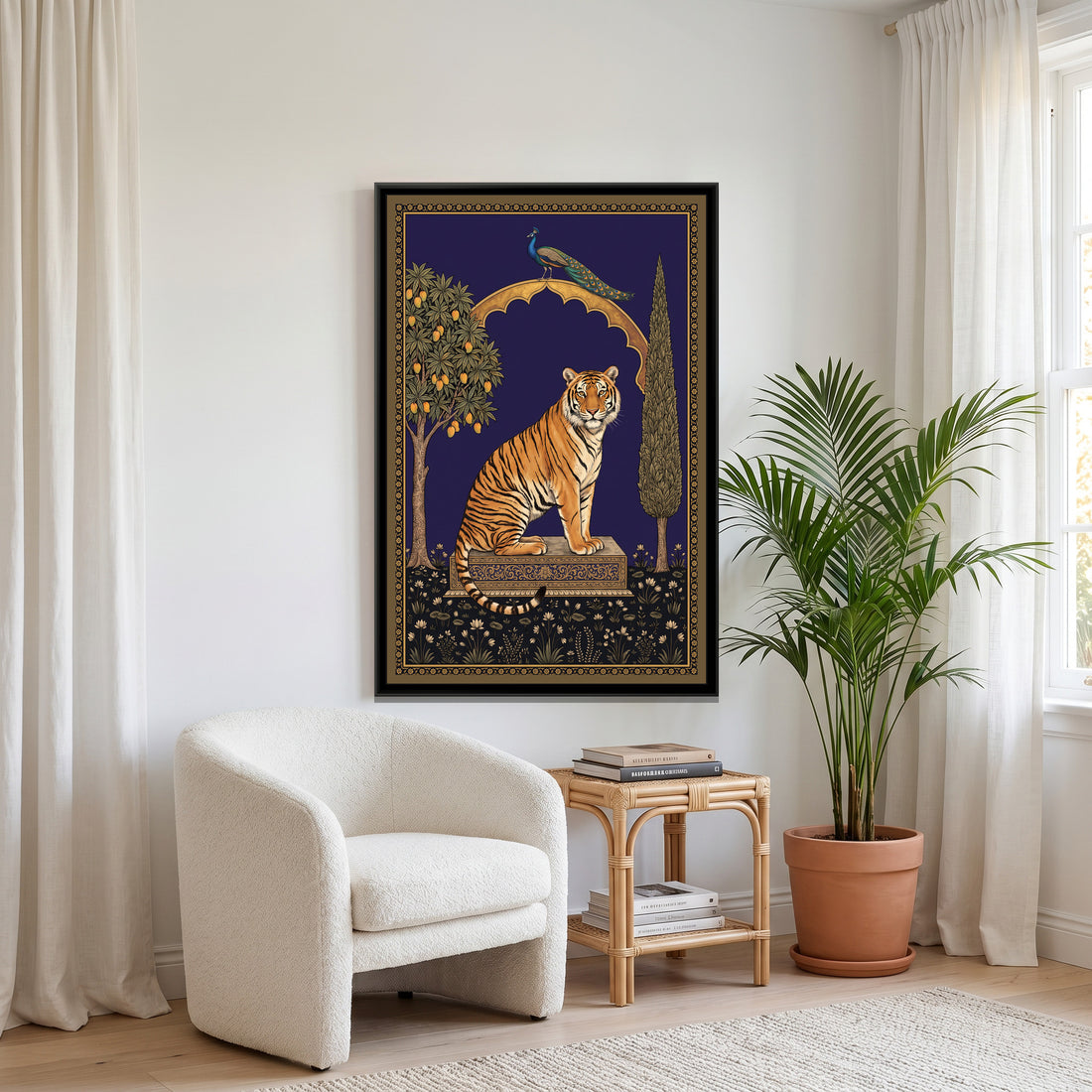 A Kolorkaari canvas in a floater frame, in a room