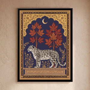 View 1 of Snow Leopard under a Chinar Arch in Deep Indigo