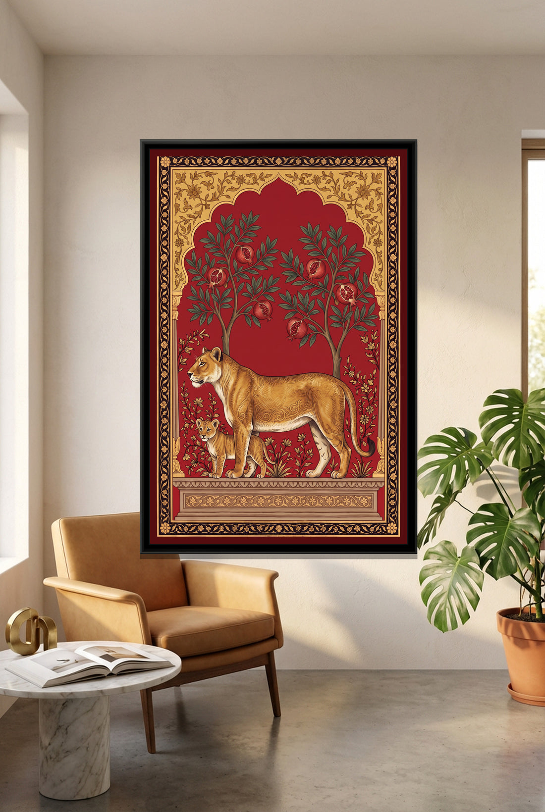 A Kolorkaari canvas in a floater frame, in a room