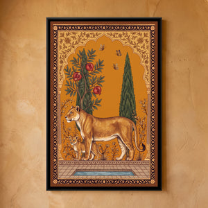 View 1 of Lioness and Cub under a Pomegranate Arch in Saffron