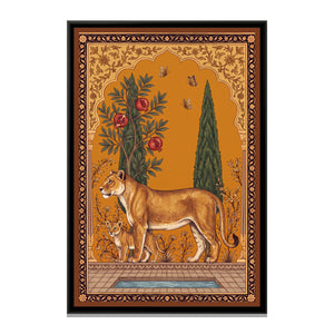 View 2 of Lioness and Cub under a Pomegranate Arch in Saffron