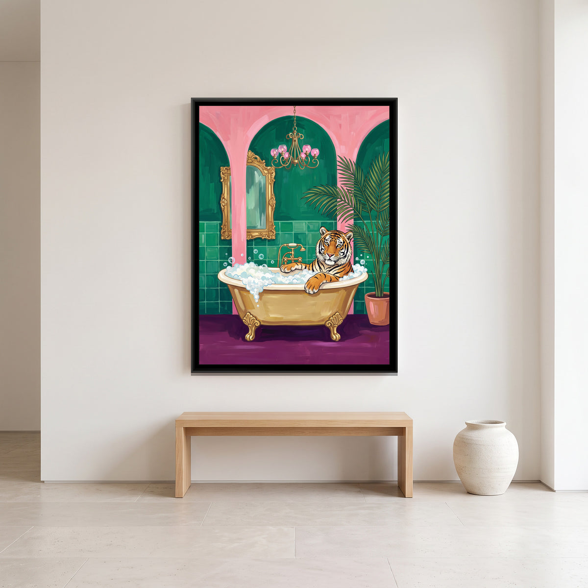 Tiger in a Clawfoot Bath - canvas art shown in a second room setting