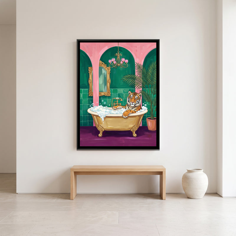 Tiger in a Clawfoot Bath - canvas art shown in a second room setting