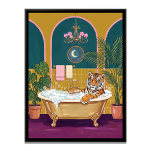 View 2 of Tiger in a Clawfoot Bath in Mustard and Teal