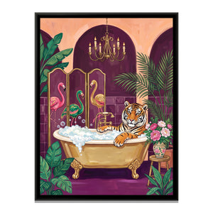 View 2 of Tiger in a Clawfoot Bath in Plum and Peach