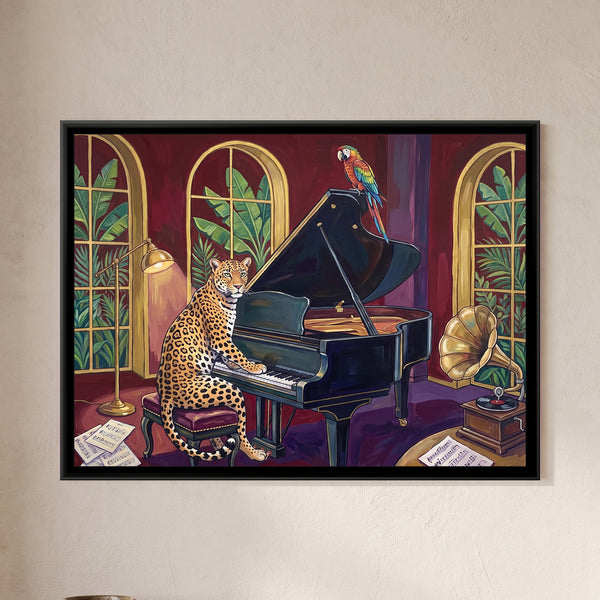 Leopard on a Grand Piano in Oxblood and Gold