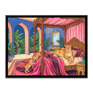 View 2 of Lioness on a Four-Poster Bed in Cornflower and Peach