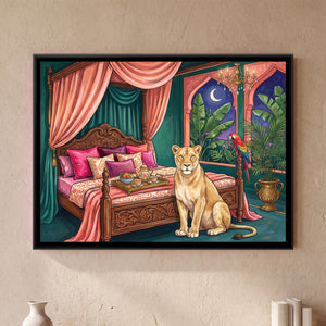 View 1 of Lioness on a Four-Poster Bed in Deep Teal and Coral
