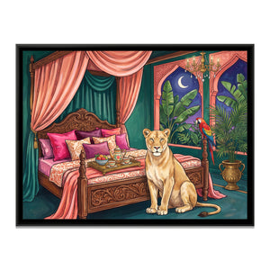 View 2 of Lioness on a Four-Poster Bed in Deep Teal and Coral