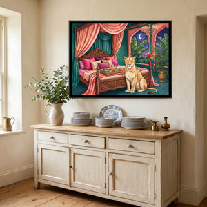 View 4 of Lioness on a Four-Poster Bed in Deep Teal and Coral