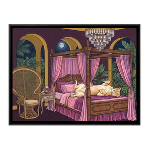 View 2 of Lioness on a Four-Poster Bed in Aubergine and Mustard