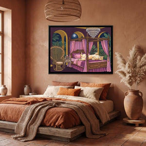 View 3 of Lioness on a Four-Poster Bed in Aubergine and Mustard