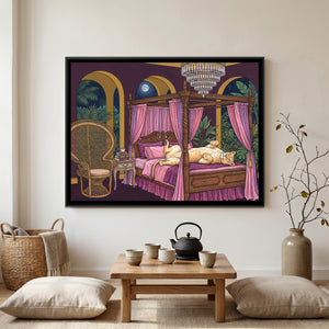 View 4 of Lioness on a Four-Poster Bed in Aubergine and Mustard