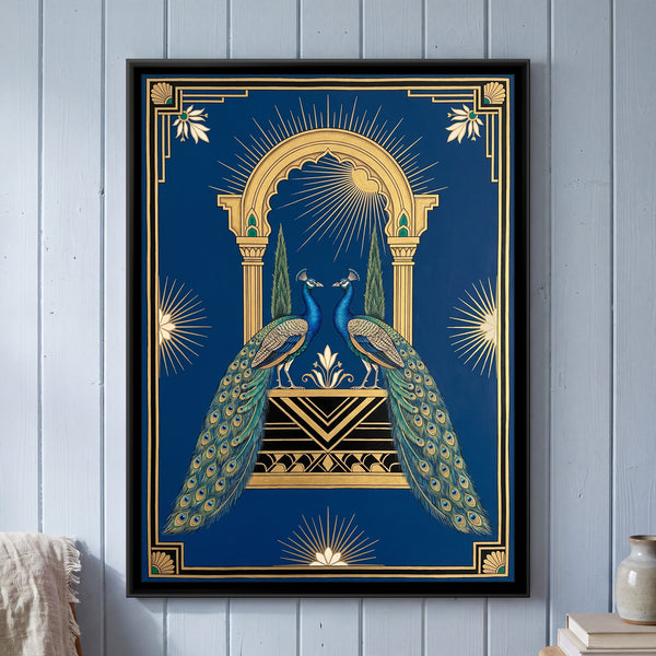 Peacocks at a Deco Jharokha in Deep Sapphire