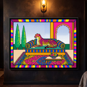 View 1 of Cheetah on a Striped Divan in Pop Colour