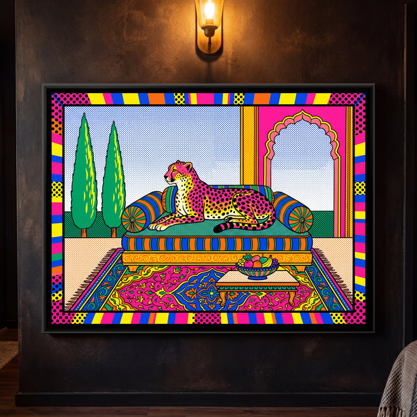 Cheetah on a Striped Divan in Pop Colour