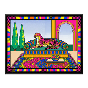 View 2 of Cheetah on a Striped Divan in Pop Colour