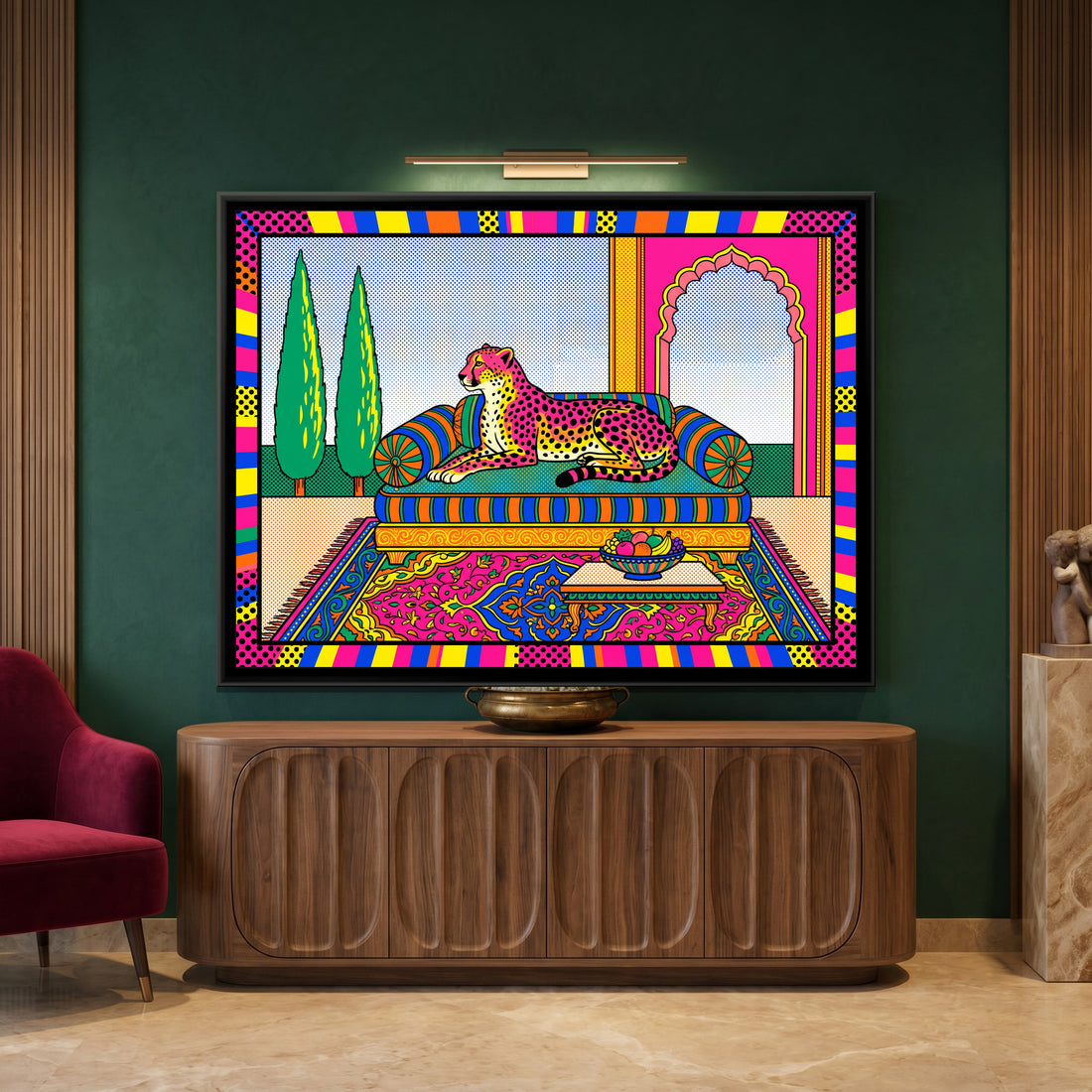 A Kolorkaari canvas in a floater frame, in a room