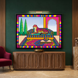 View 3 of Cheetah on a Striped Divan in Pop Colour