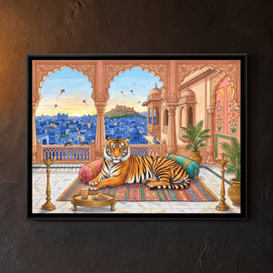 View 1 of Tiger with Morning Chai on a Blue-City Rooftop