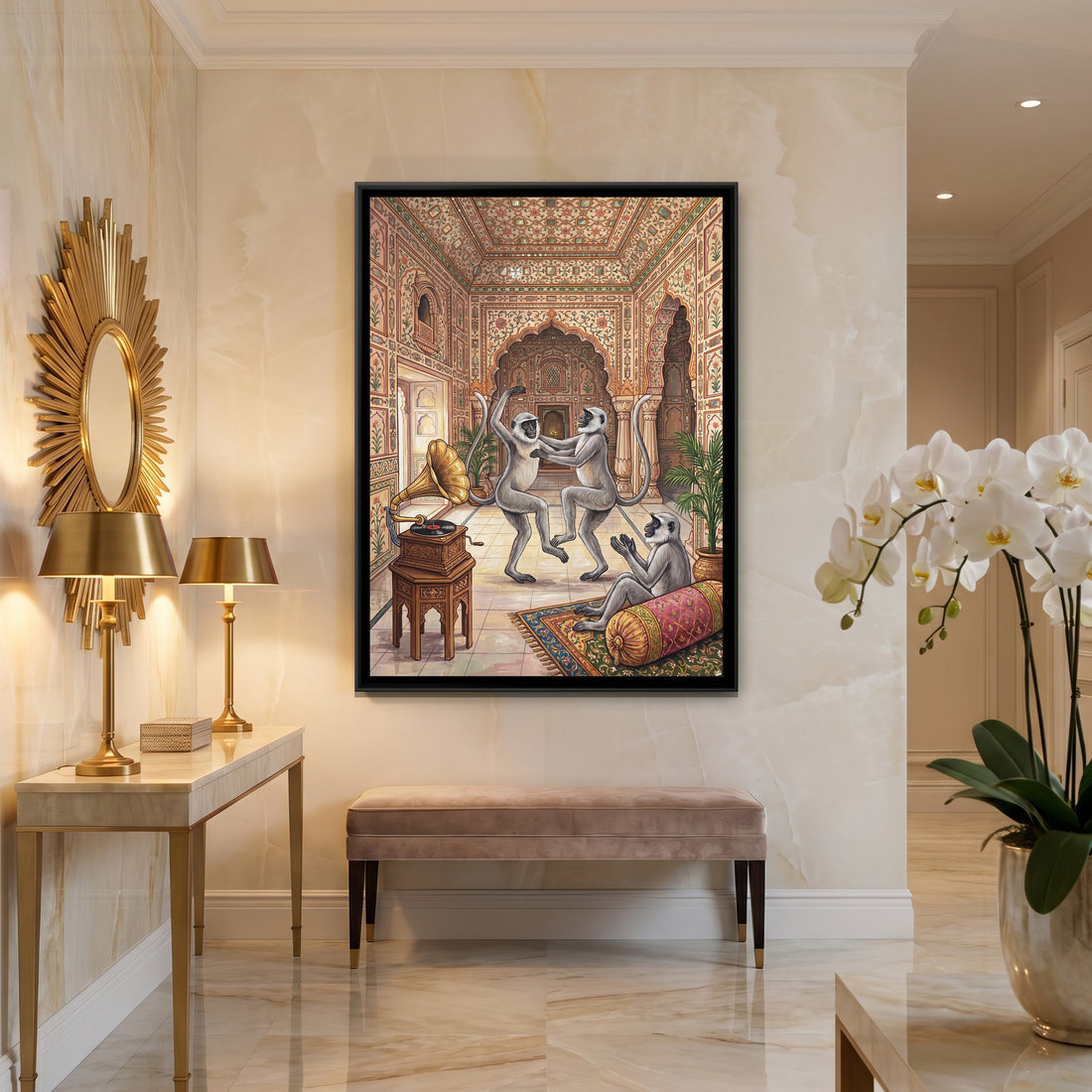 A Kolorkaari canvas in a floater frame, in a room