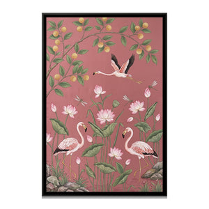 View 2 of Flamingos and Lotus on Blush Silk