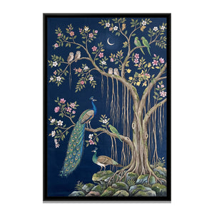 View 2 of Peacocks in a Banyan Tree on Midnight Silk